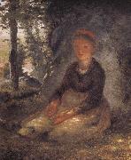 Shepherdess sitting under the shadow Jean Francois Millet